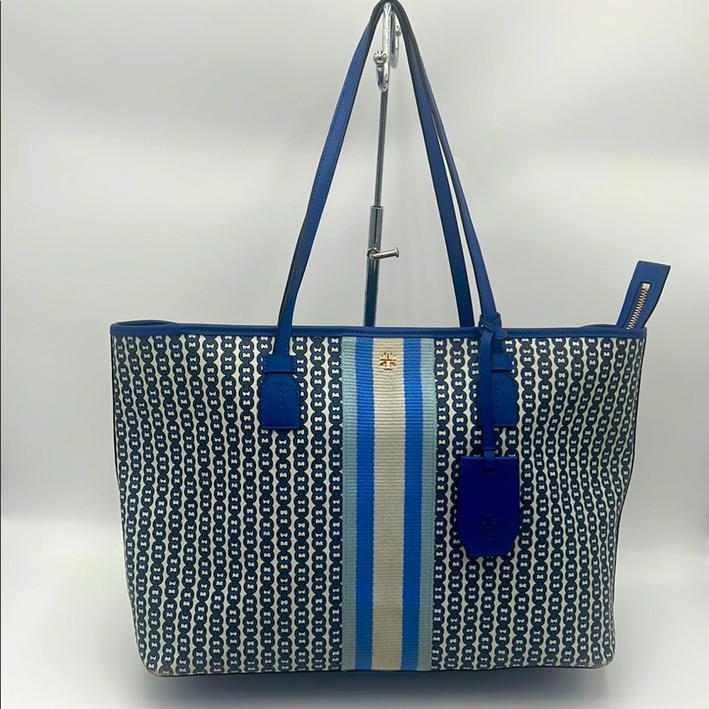 Tory Burch Blue and White Geometric Tote